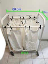 Chariot porte sac linge sale blanc mobile roulette tissu métal tri hôtel camping