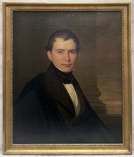 Tableau Ancien Portrait de Jeune Homme Gentleman Peinture Anglaise Signée 19ème