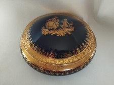 Boite Avec Couvercle Vide Poche Coffret Bijoux Porcelaine Limoges Bleu Doré 