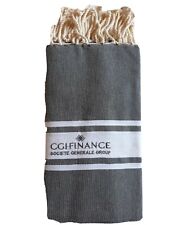 DRAP DE PLAGE,FOUTA 102 X 192 CM NEUVE RAYURES TON GRIS 100 % COTON BRODE CGI...