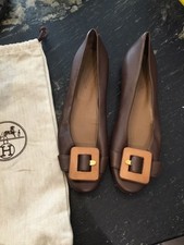 Très Belles Et Authentique Ballerines Cuir Marron Hermès Dustbag Tbe 38,5