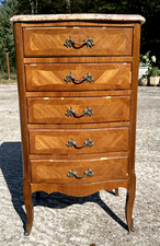 Chiffonnier en marqueterie style Louis XV avec son marbre