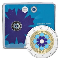 Blister 2 Euro BU France 2018 Bleuet pièce colorisée