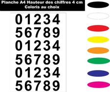 Planche de chiffres autocollant sticker 4 cm chiffre