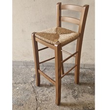 Tabouret Avec Dossier En Bois Noyer Clair Et Assise En Paille H 67 (Offre)