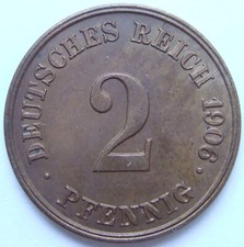 Pièce Allemande Empire Allemand 2 Pfennig 1906 J En Uncirculated