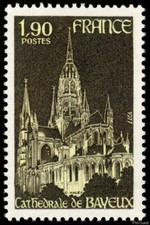 Timbre de 1977 - Bayeux La cathédrale de nuit - N° 1939 Neuf