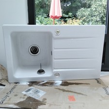 évier à encastrer 1 bac avec égouttoir en céramique ELA blanc excellent état 