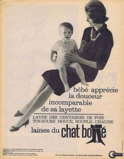 PUBLICITE ADVERTISING 015 1962 CHAT BOTTE les laines  layette