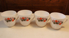 lot 4 tasses vintage motif floral orange vert | déco cuisine retro | bon état