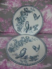2 Assiettes anciennes Longwy modèle  Mésange Oiseaux bleu XIXeme Terre de Fer