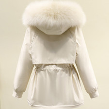 Femme Polaire Doublé Rembourré Manteau Parka Faux Fourrure Veste Capuche Cordon