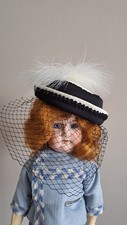 chapeau noir et blanc pour poupée ancienne fait main