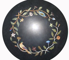 Rond 18 " Noir Table Top Marbre Pietra Dura Incrustation Travail Jardin Décor