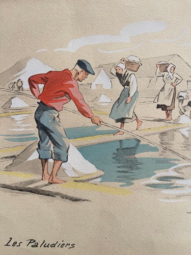 Rare gravure aquarelle pays - gravure,