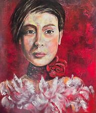 Acrylique  sur sur toile   " FEMME  A LA  COROLLE " signée Mireille Goavec