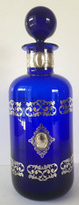 Ancien flacon de parfum, bouteille en verre de couleur bleu cobalt, argent 925.