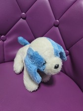 Peluche Vintage Chien Boulgom Blanc Et Bleu Environ 22 Cm