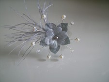 Fleur plume coudre/coller Ivoire/Blanc cassé/gris robe Mariée/Mariage/Cérémonie 