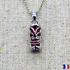 Pendentif Tiki argent 925 – agate rouge / cornaline – bijou unisexe argent