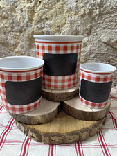 3 Bocaux Céramique-Pot à Confiture NOVASTYL Étiquette ardoise -décor Vichy Rouge