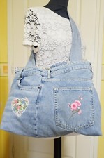 Sac à main en jean bleu shabby chic, girly avec portefeuille assorti -Handmade
