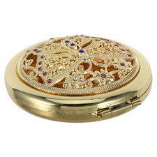 Miroir compact vintage - Portable double face, motif creux avec strass