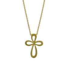 Pendentif Croix Éternité En Argent Sterling Plaqué Or Jaune 18K Collier 16"