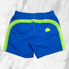 Sundek short de bain Homme Bleu Bandes Multi-Couleur Fluo Poches Mer Élastique S
