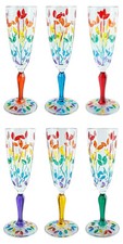 Set 6 Six Murano Champagne Verre Multi Arc-en-Ciel Assortiment Tiges Vin Venise