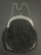 Ancien sac à main BOURSE Sac Minaudière de Main à Frange Perles et Argent