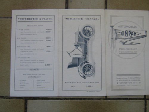 Tarif voiturettes sinpar - tarif,