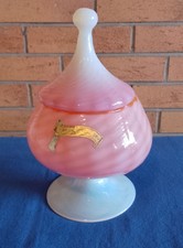 MURANO: Bonbonnière/Drageoir Sur Pied En Verre Soufflé Vintage Hauteur 23 Cm