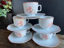 Ensemble de 5 tasses et soucoupes en porcelaine-Lafarge-Modèle orchidée