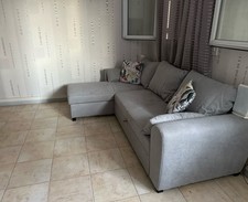 Canapé d'angle convertible avec coffre de rangement – Tissu gris