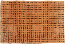 Tapis Gabbeh 120x180 Tissé À La Main Jaune Doré Rayures Oriental Unique