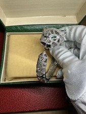 Bracelet de luxe argenté Panthère avec strass