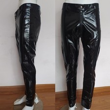 Sexy Homme Faux Cuir Look Trempé Serré Leggings Pantalon Club Fermeture Éclair