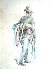 Aquarelle encadrée, Art Déco / Nouveau signée FRIGO, Le vendeur de foulards, N°2