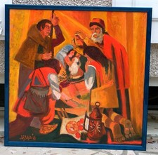 L'adoration des rois mages - belle huile sur toile de Jean ABADIE