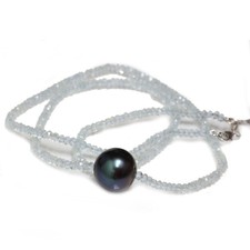 Tahiti Jeu de Perles Avec Aigue-Marine Collier 12.5mm 18 " 18k or Blanc