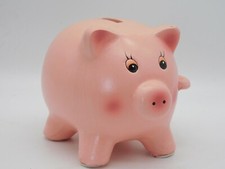 TIRELIRE A CASSER VINTAGE COCHON ROSE EN CERAMIQUE HAUT 10.5 CM  BER11