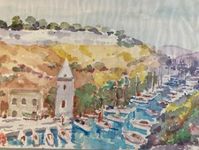 Belle Peinture Sur Papier Aquarelle Calanques Port Miou Georges Massa Marseille