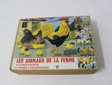 Ancienne boite de 12 cubes avec modeles les animaux de la ferme