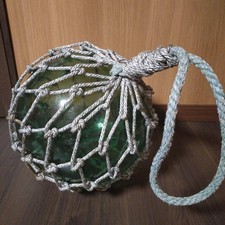 Ancien flotteur de pêche japonais en verre vert aqua diamètre 14 pouces : JP