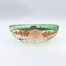 Coupelle baguier verre soufflé vert emaillé décor floral Moser début XXème