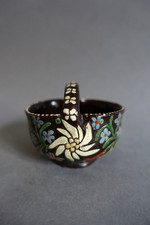 Panier en faïence de Thoune à décor d'édelweiss et fleurs Vintage