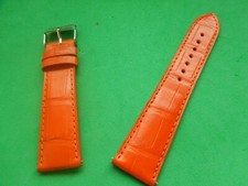 22 mm BRACELET ALLIGATOR VÉRITABLE ORANGE COUSU FAIT MAIN 18 mm À LA BOUCLE