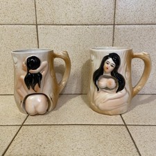 1960s 1970s Pair Of Ceramic Naugthy Lady Mugs