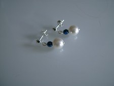 Boucles d'Oreilles à clous Mariée Mariage Soirée perle Bleu Marine/Blanc/Ivoire